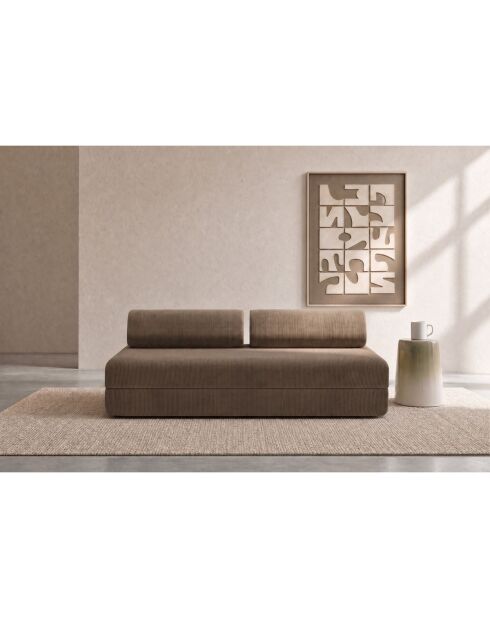 Canapé droit convertible et modulable 3 places en velours côtelé Lincoln taupe - 190x95x70,5 cm