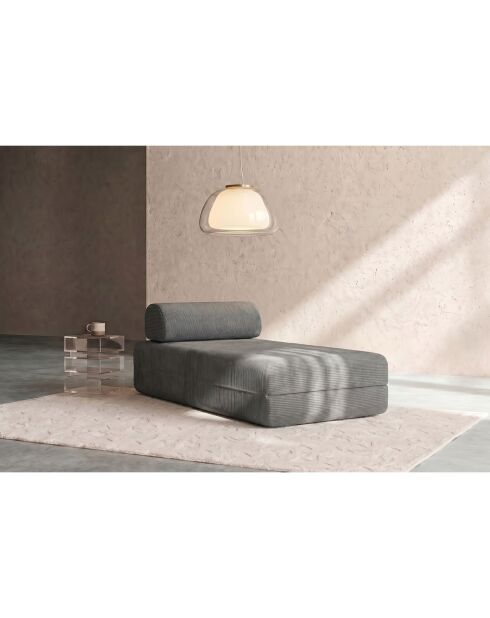 Méridienne convertible et modulable en velours côtelé Lincoln grise - 190x95x70,5 cm