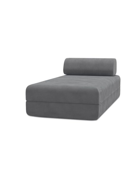 Méridienne convertible et modulable en velours côtelé Lincoln grise - 190x95x70,5 cm