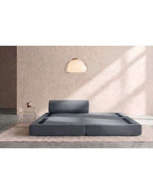 Méridienne convertible et modulable en velours côtelé Lincoln grise - 190x95x70,5 cm