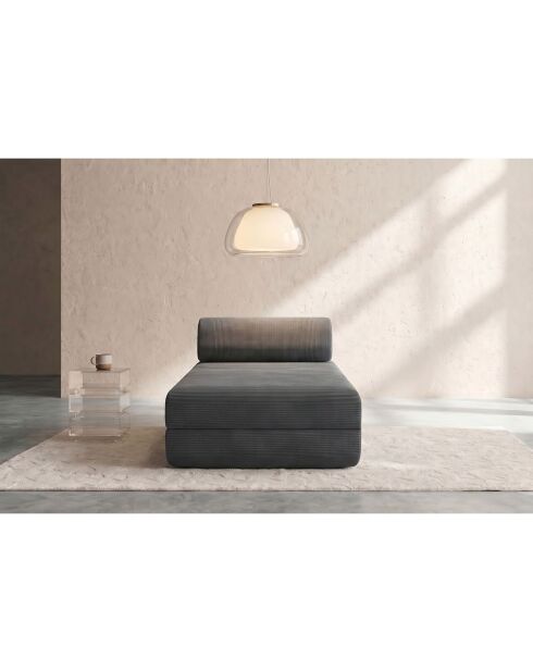 Méridienne convertible et modulable en velours côtelé Lincoln grise - 190x95x70,5 cm