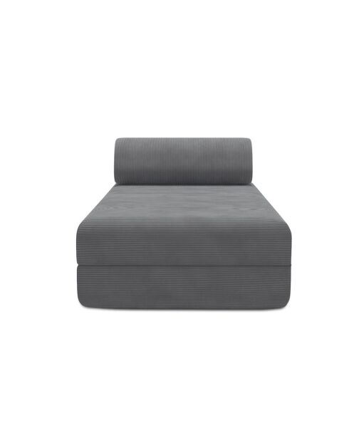 Méridienne convertible et modulable en velours côtelé Lincoln grise - 190x95x70,5 cm