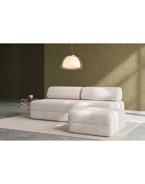 Pouf convertible et modulable en velours côtelé Lincoln blanc - 95x95x42 cm