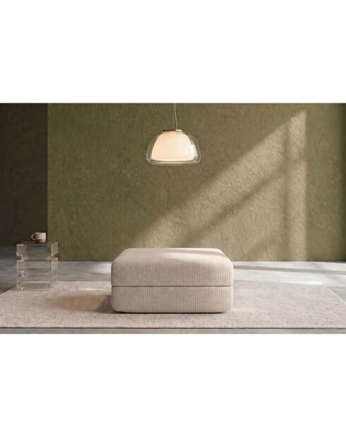 Pouf convertible et modulable en velours côtelé Lincoln blanc - 95x95x42 cm