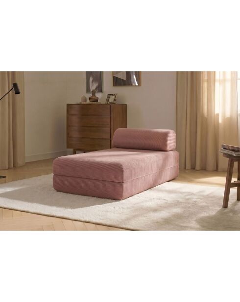 Méridienne convertible et modulable en velours côtelé Lincoln rose - 190x95x70,5 cm