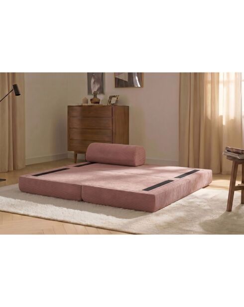 Méridienne convertible et modulable en velours côtelé Lincoln rose - 190x95x70,5 cm