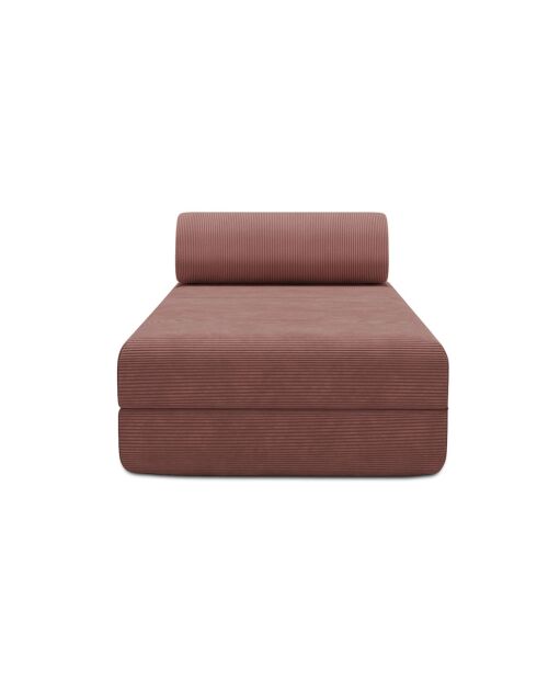 Méridienne convertible et modulable en velours côtelé Lincoln rose - 190x95x70,5 cm
