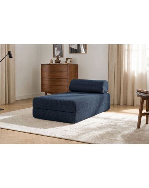Méridienne convertible et modulable en velours côtelé Lincoln bleue - 190x95x70,5 cm