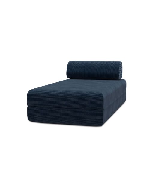 Méridienne convertible et modulable en velours côtelé Lincoln bleue - 190x95x70,5 cm