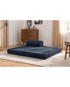 Méridienne convertible et modulable en velours côtelé Lincoln bleue - 190x95x70,5 cm