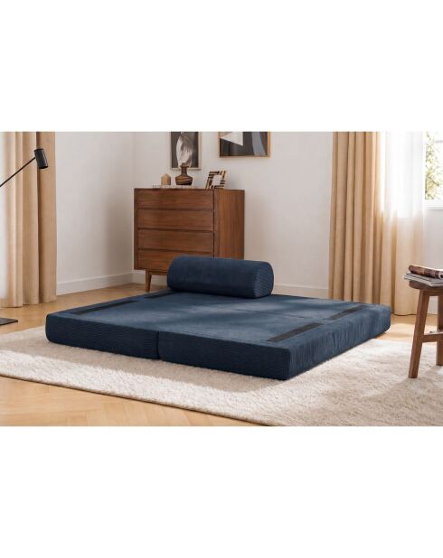 Méridienne convertible et modulable en velours côtelé Lincoln bleue - 190x95x70,5 cm