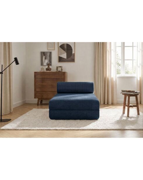 Méridienne convertible et modulable en velours côtelé Lincoln bleue - 190x95x70,5 cm