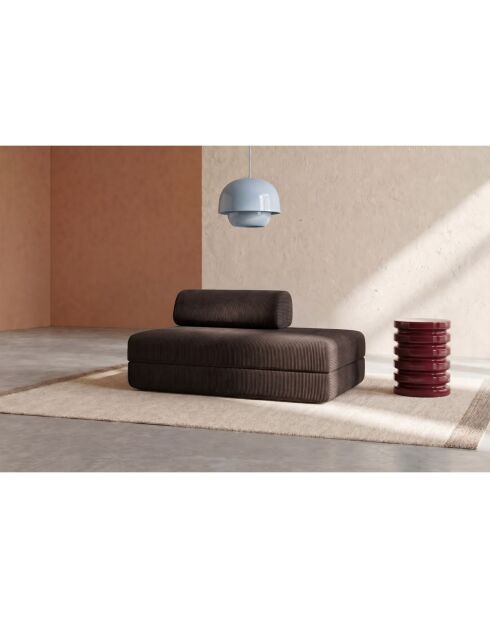 Canapé droit convertible et modulable 2 places en velours côtelé Lincoln marron - 148x95x70,5 cm