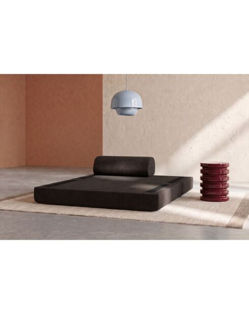 Canapé droit convertible et modulable 2 places en velours côtelé Lincoln marron - 148x95x70,5 cm