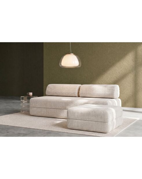 Pouf convertible et modulable en velours côtelé xl Tilia blanc - 95x95x42 cm