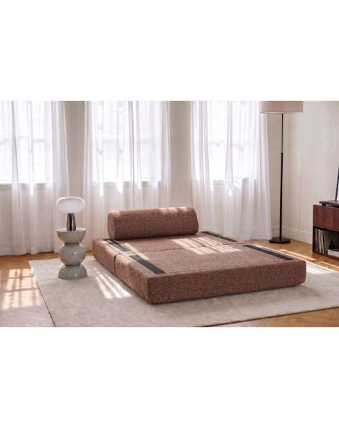Canapé droit convertible et modulable 2 places en tissu tweed Coco rouge - 148x95x70,5 cm