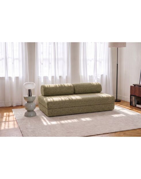 Canapé droit convertible et modulable 3 places en tissu tweed Coco vert - 190x95x70,5 cm