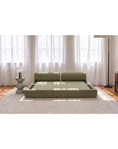 Canapé droit convertible et modulable 3 places en tissu tweed Coco vert - 190x95x70,5 cm