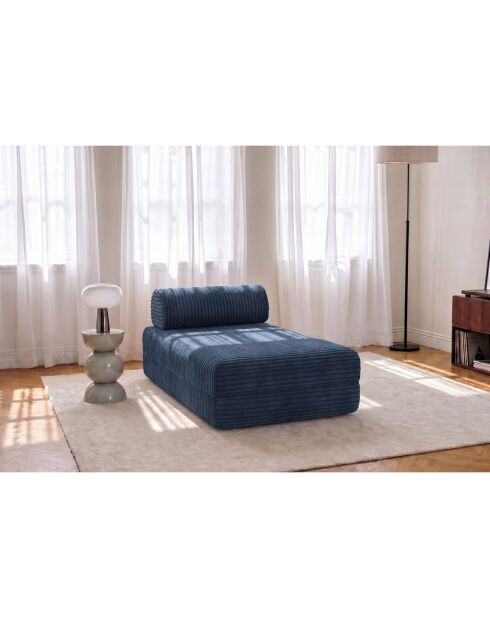 Méridienne convertible et modulable en velours côtelé xl Tilia bleue - 190x95x70,5 cm