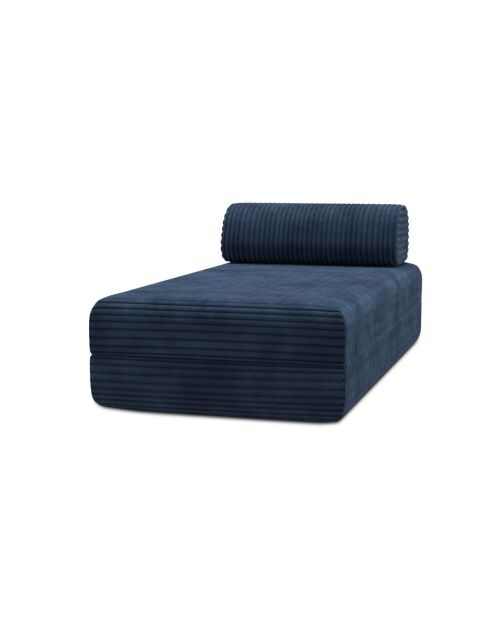 Méridienne convertible et modulable en velours côtelé xl Tilia bleue - 190x95x70,5 cm
