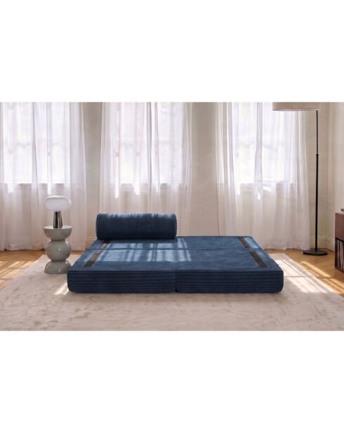 Méridienne convertible et modulable en velours côtelé xl Tilia bleue - 190x95x70,5 cm