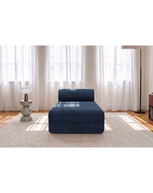Méridienne convertible et modulable en velours côtelé xl Tilia bleue - 190x95x70,5 cm