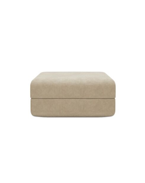 Pouf convertible et modulable en velours côtelé Lincoln beige - 95x95x42 cm