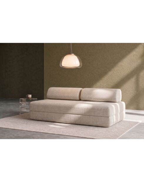 Canapé droit convertible et modulable 3 places en velours côtelé Lincoln blanc - 190x95x70,5 cm
