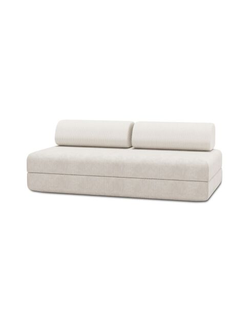 Canapé droit convertible et modulable 3 places en velours côtelé Lincoln blanc - 190x95x70,5 cm