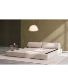 Canapé droit convertible et modulable 3 places en velours côtelé Lincoln blanc - 190x95x70,5 cm