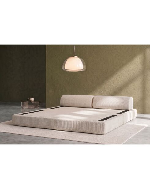 Canapé droit convertible et modulable 3 places en velours côtelé Lincoln blanc - 190x95x70,5 cm