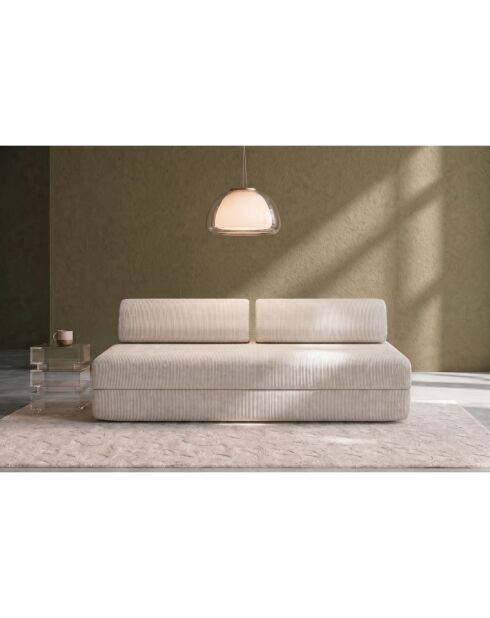 Canapé droit convertible et modulable 3 places en velours côtelé Lincoln blanc - 190x95x70,5 cm