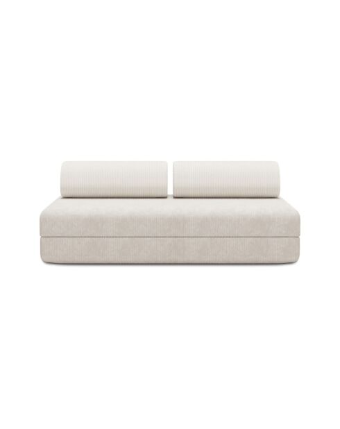 Canapé droit convertible et modulable 3 places en velours côtelé Lincoln blanc - 190x95x70,5 cm