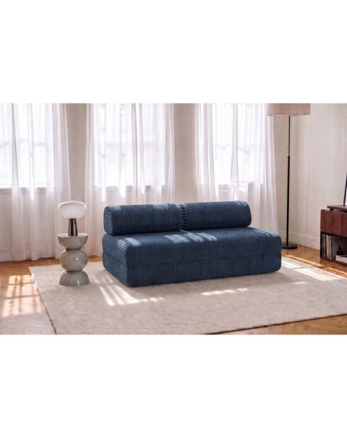 Canapé droit convertible et modulable 3 places en velours côtelé xl Tilia bleu - 190x95x70,5 cm