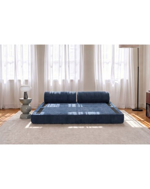 Canapé droit convertible et modulable 3 places en velours côtelé xl Tilia bleu - 190x95x70,5 cm