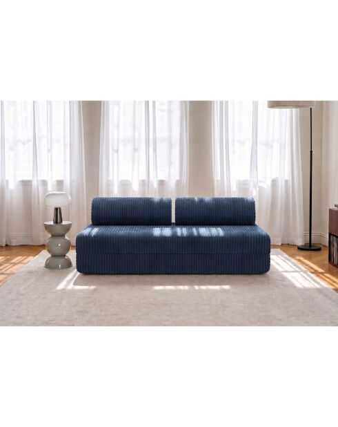 Canapé droit convertible et modulable 3 places en velours côtelé xl Tilia bleu - 190x95x70,5 cm