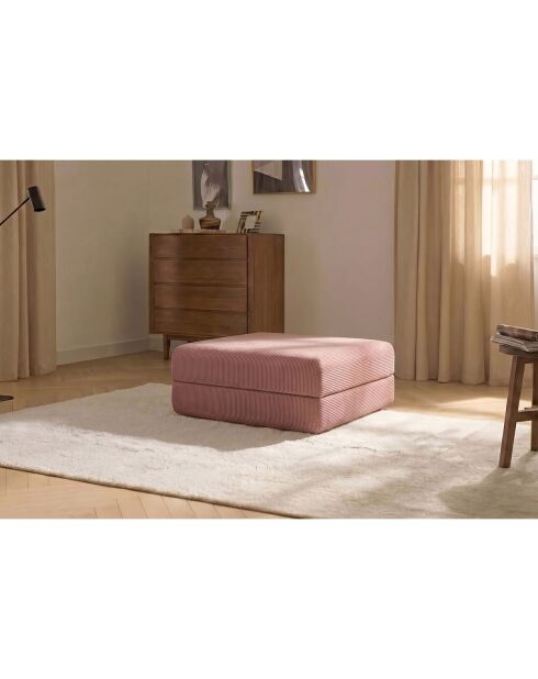 Pouf convertible et modulable en velours côtelé Lincoln rose - 95x95x42 cm