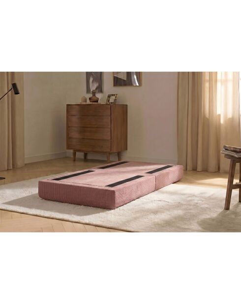 Pouf convertible et modulable en velours côtelé Lincoln rose - 95x95x42 cm