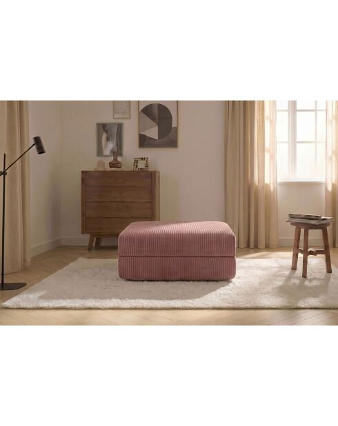 Pouf convertible et modulable en velours côtelé Lincoln rose - 95x95x42 cm
