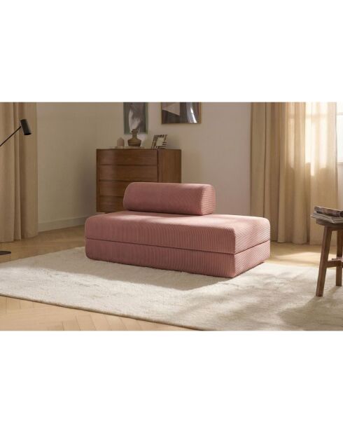 Canapé droit convertible et modulable 2 places en velours côtelé Lincoln rose - 148x95x70,5 cm
