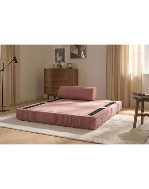 Canapé droit convertible et modulable 2 places en velours côtelé Lincoln rose - 148x95x70,5 cm