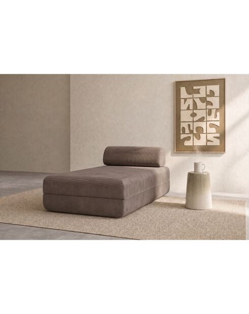 Méridienne convertible et modulable en velours côtelé Lincoln taupe - 190x95x70,5 cm