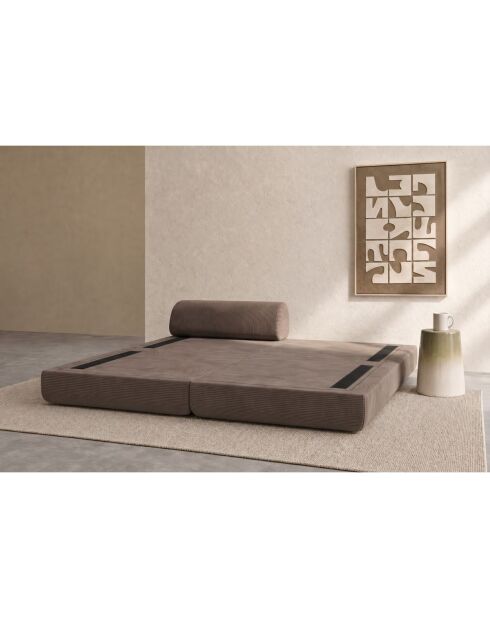 Méridienne convertible et modulable en velours côtelé Lincoln taupe - 190x95x70,5 cm