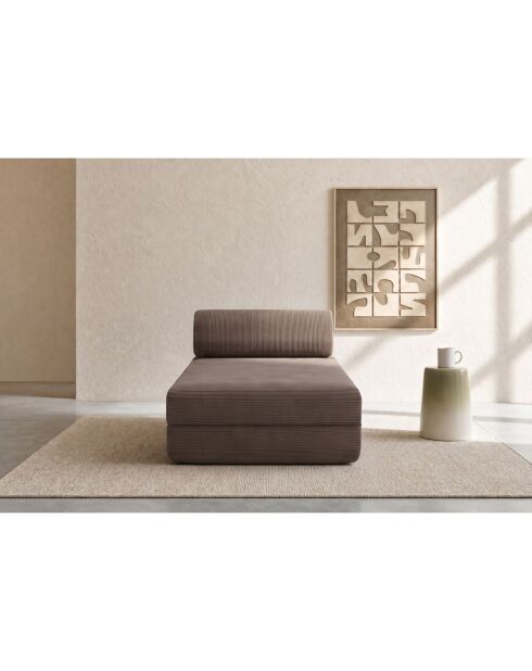 Méridienne convertible et modulable en velours côtelé Lincoln taupe - 190x95x70,5 cm