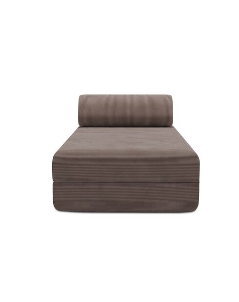 Méridienne convertible et modulable en velours côtelé Lincoln taupe - 190x95x70,5 cm