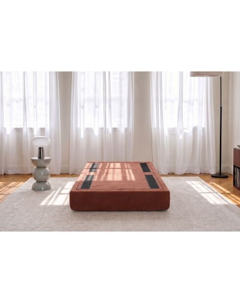 Pouf convertible et modulable en velours côtelé Lincoln terracotta - 95x95x42 cm