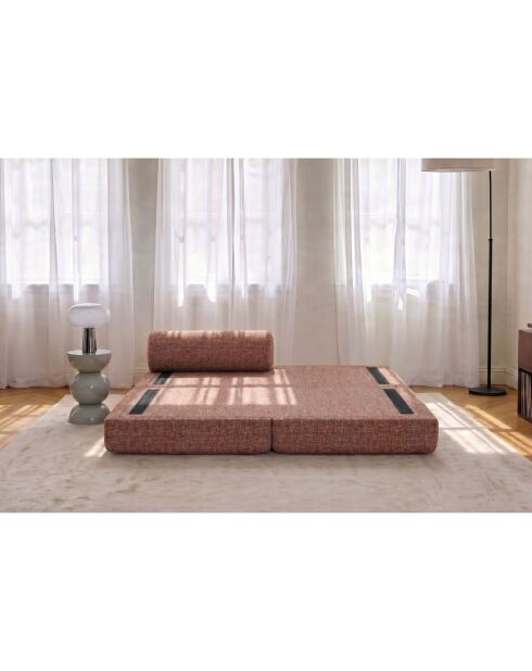Méridienne convertible et modulable en tissu tweed Coco rouge - 190x95x70,5 cm