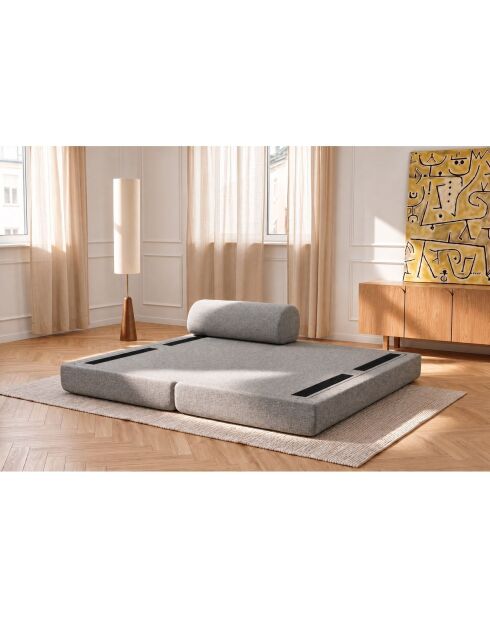 Méridienne convertible et modulable en tissu tweed Coco grise - 190x95x70,5 cm