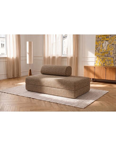 Canapé droit convertible et modulable 2 places en tissu tweed Coco marron - 148x95x70,5 cm