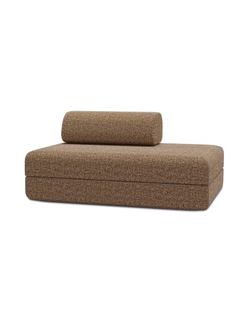 Canapé droit convertible et modulable 2 places en tissu tweed Coco marron - 148x95x70,5 cm